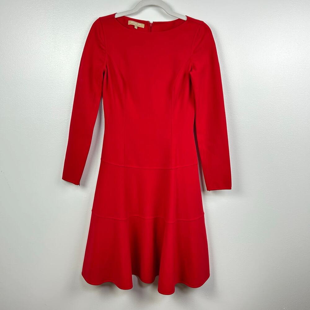 Michael Kors Collection Red Virgin Wool Knee Length Dress Size 4 Made in Italy